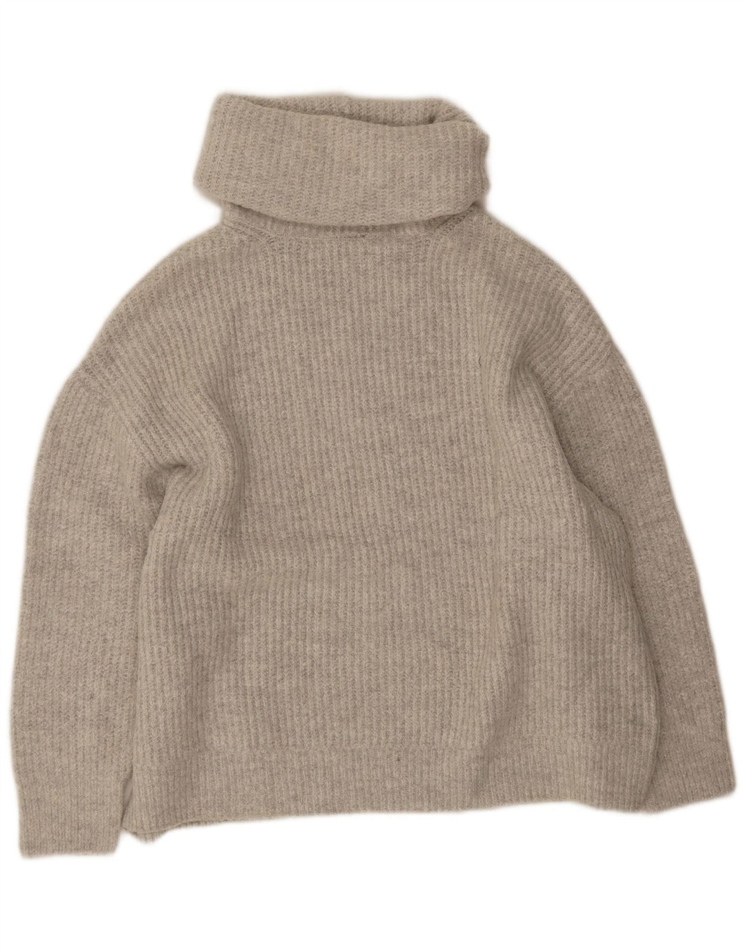 Zara Dame Oversized Roll Neck Jumper Sweater UK 10 Small Grå Akryl