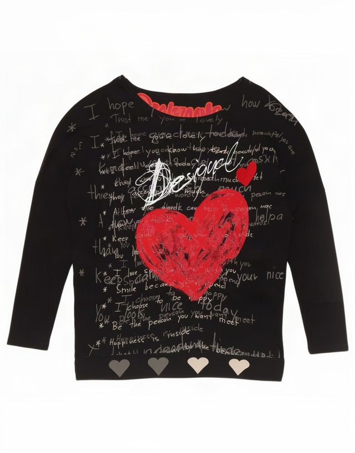 Desigual Kvinder Oversized grafisk Top Langærmet UK 10 Lille Sort