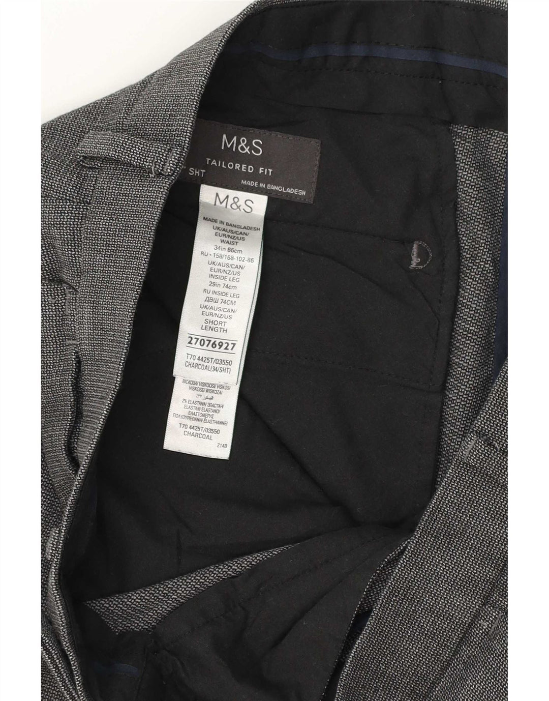 Marks & Spencer herre skræddersyet pasform jakkesætbukser W34 L28 grå polyester