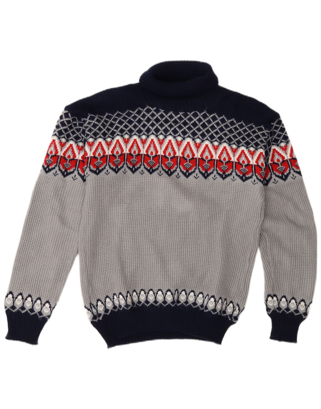 Vintage Herre rullehals sweater Medium Blue Fair Isle Akryl