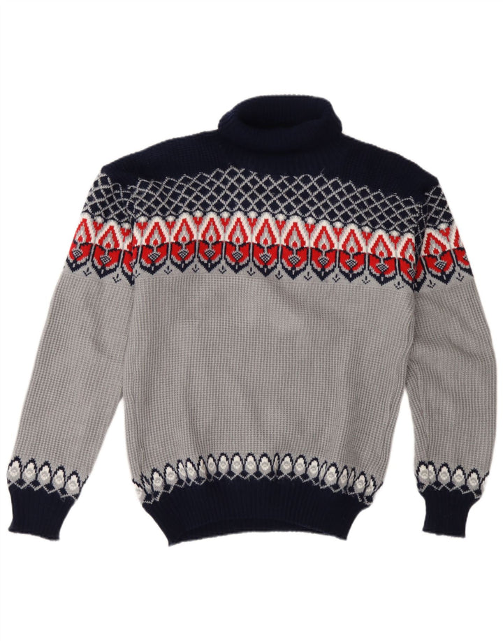Vintage Herre rullehals sweater Medium Blue Fair Isle Akryl