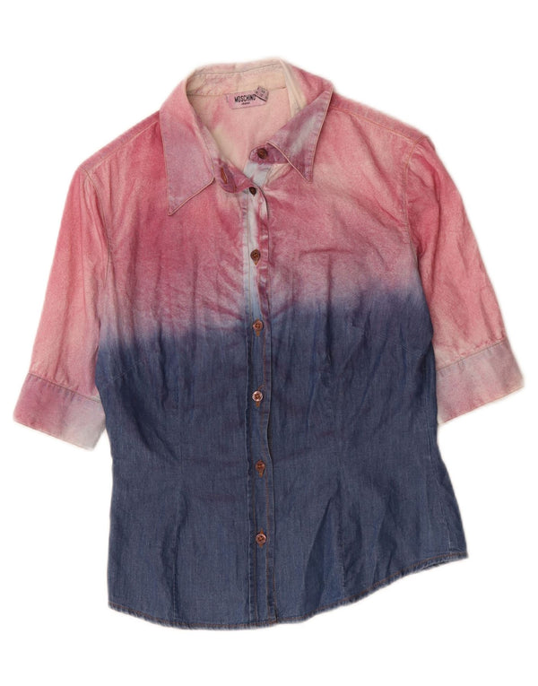 MOSCHINO Kortærmet denimskjorte til kvinder UK 12 Medium Pink Colourblock