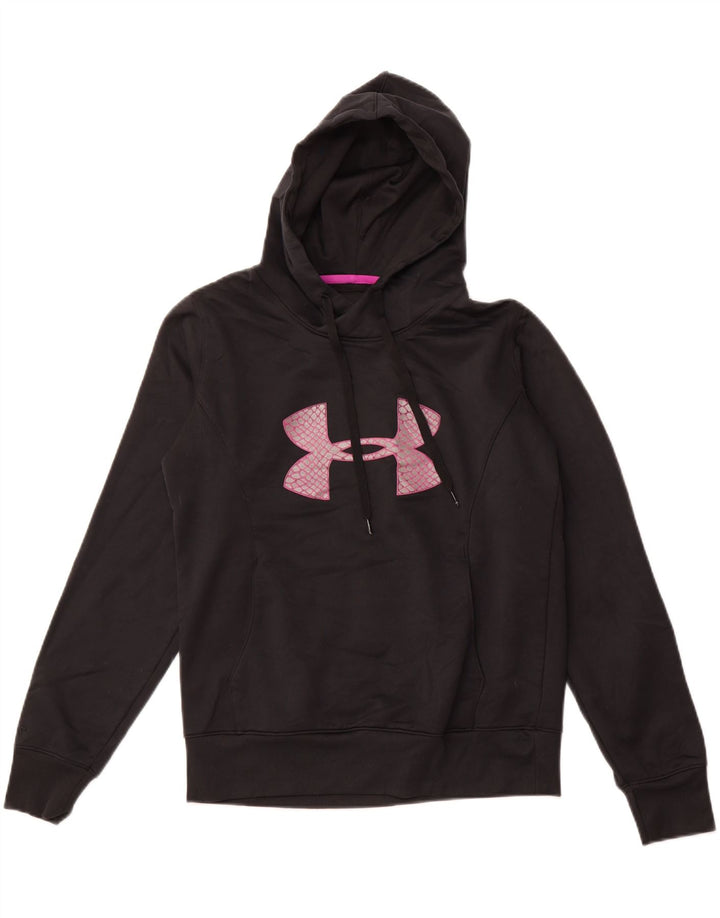 UNDER ARMOUR Dame Cold Gear Grafisk Hoodie Jumper UK 14 Medium Sort