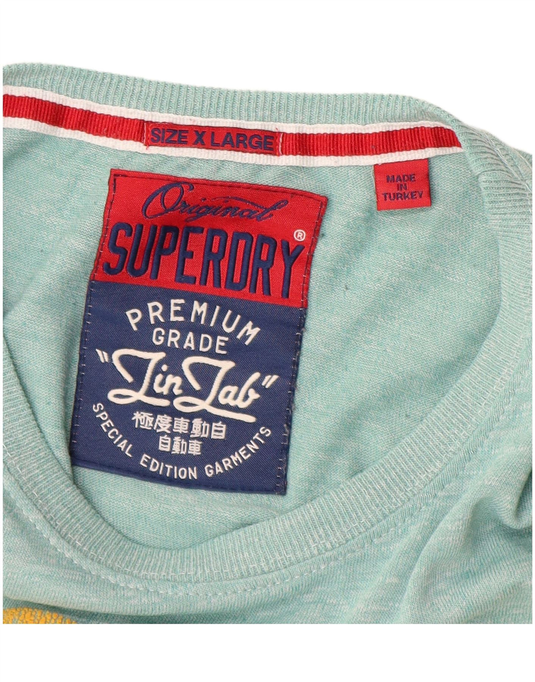 SUPERDRY Herre grafisk T-shirt Top XL Blå Bomuld