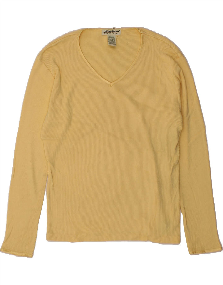 EDDIE BAUER Womens Oversized V-Neck Jumper Sweater UK 10 Small Yellow Vintage Eddie Bauer and Second-Hand Eddie Bauer from Messina Hembry 