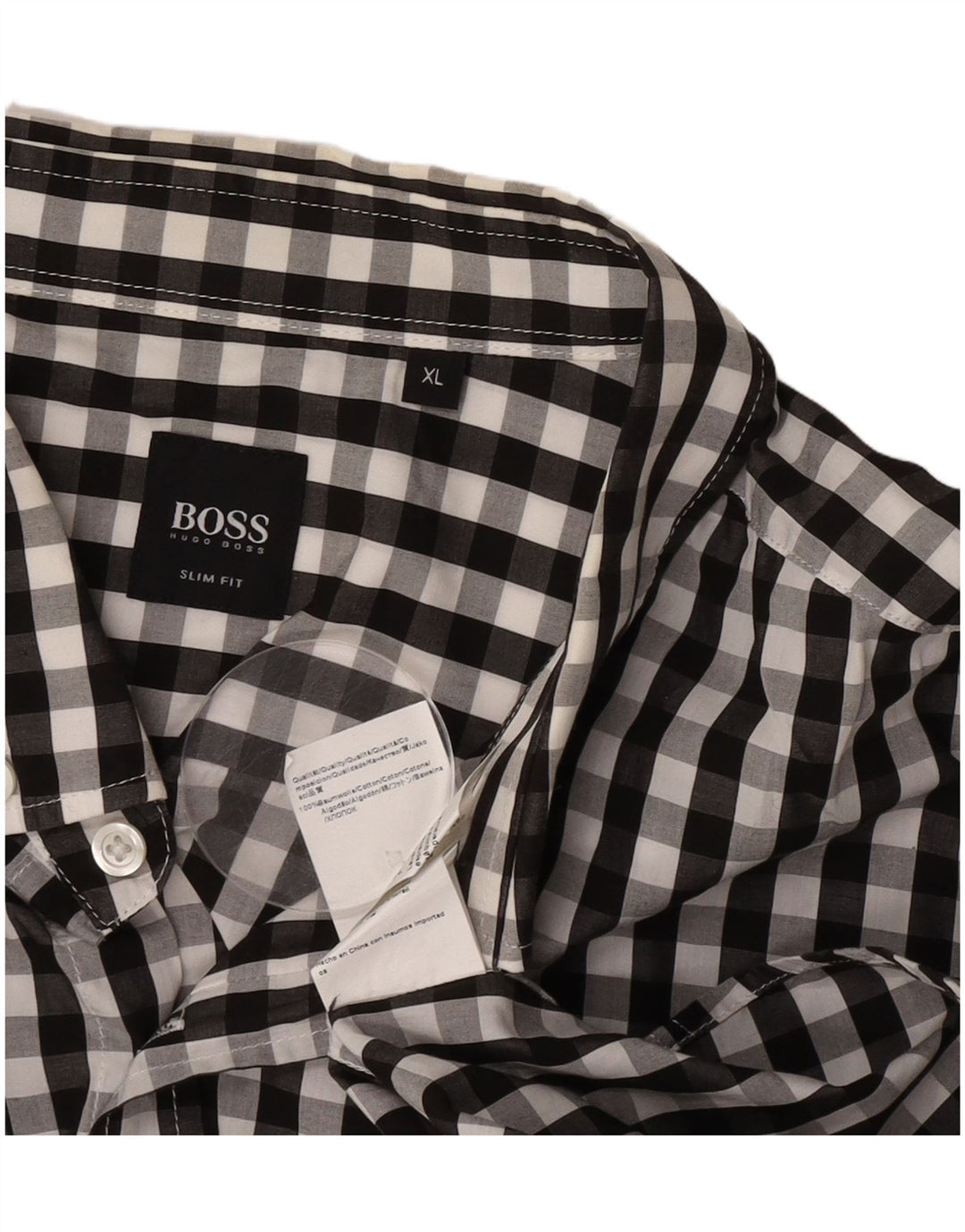 Hugo Boss Herre Slim Fit skjorte XL Sort Gingham Bomuld