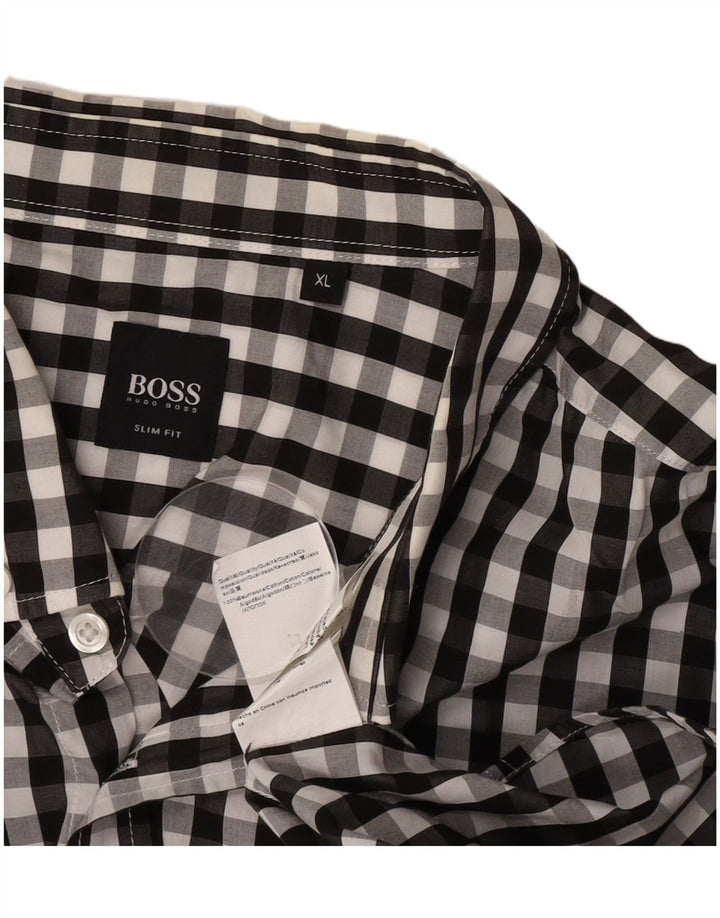 Hugo Boss Herre Slim Fit skjorte XL Sort Gingham Bomuld