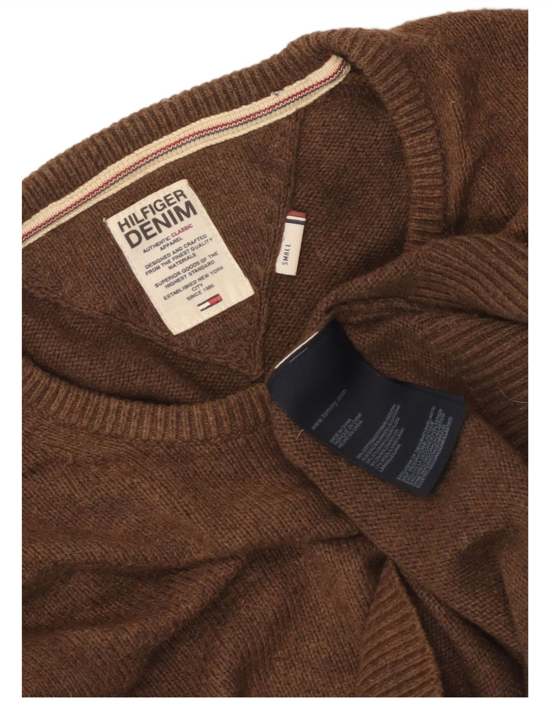 Tommy Hilfiger Herre sweater med rund hals, lille brun bomuld