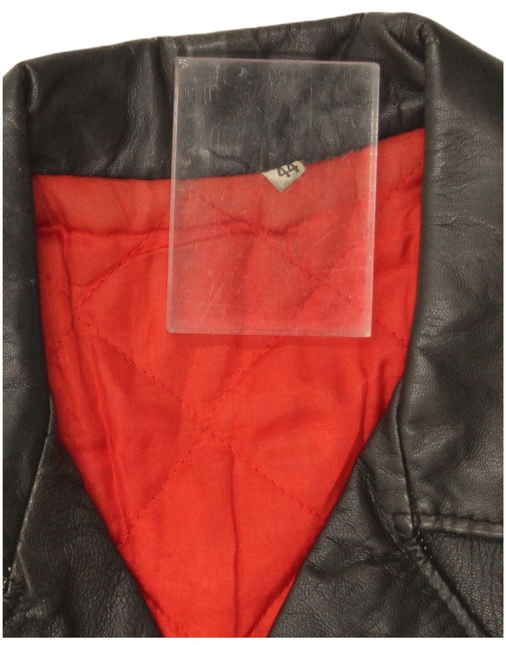 Vintage Dame Loose Fit Læder Biker Jacket IT 44 Medium Sort