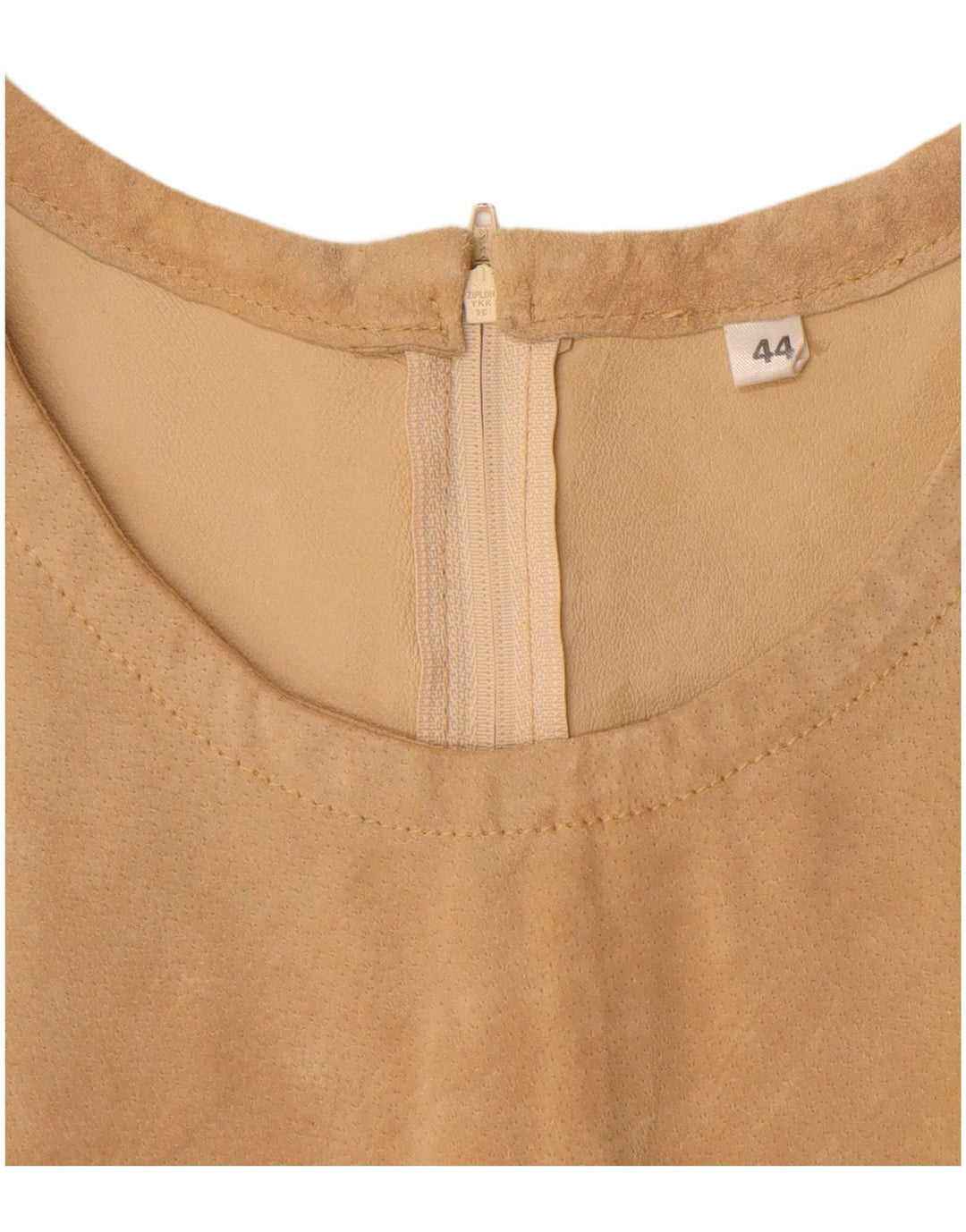 VINTAGE Dame ærmeløs ruskindsskedekjole IT 44 Medium Beige Læder