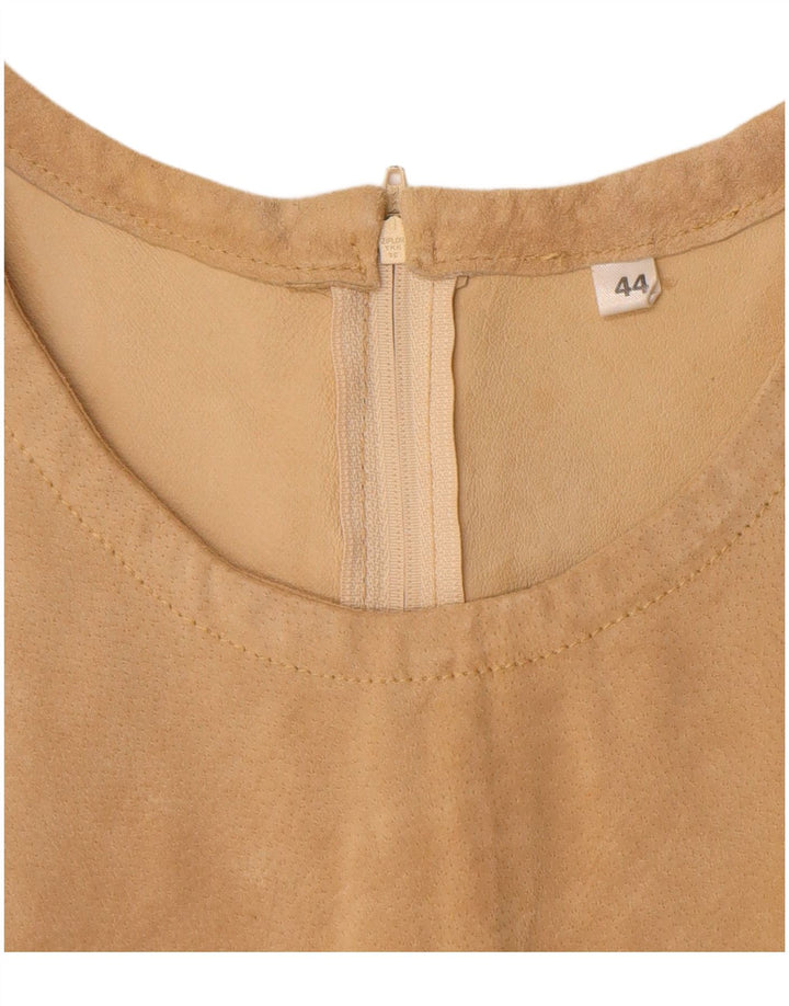 VINTAGE Dame ærmeløs ruskindsskedekjole IT 44 Medium Beige Læder