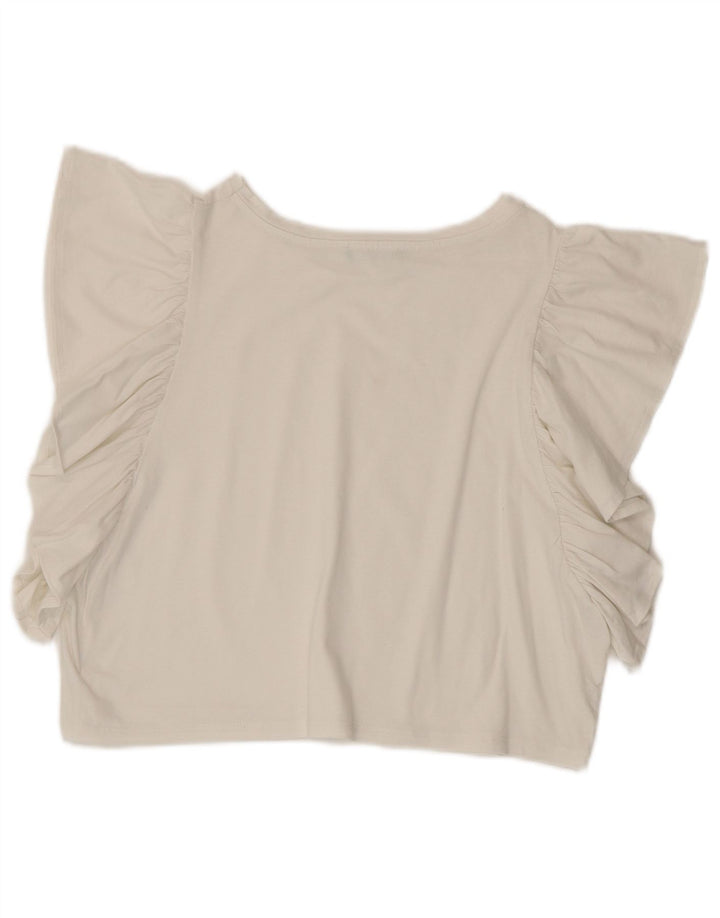 Benetton Womens Crop Oversized bluse Top UK 10 Small White