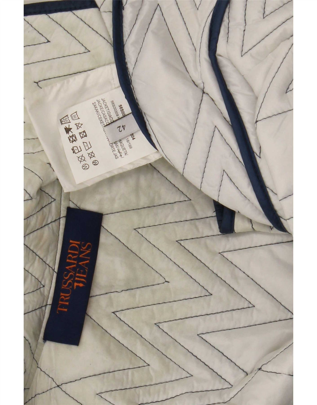 Trussardi Jeans Quiltet jakke til kvinder IT 42 Medium Blue Colourblock
