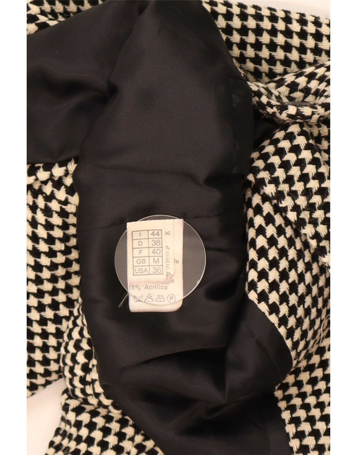 Vintage dame 1-knaps blazerjakke UK 14 Medium Black Houndstooth Uld