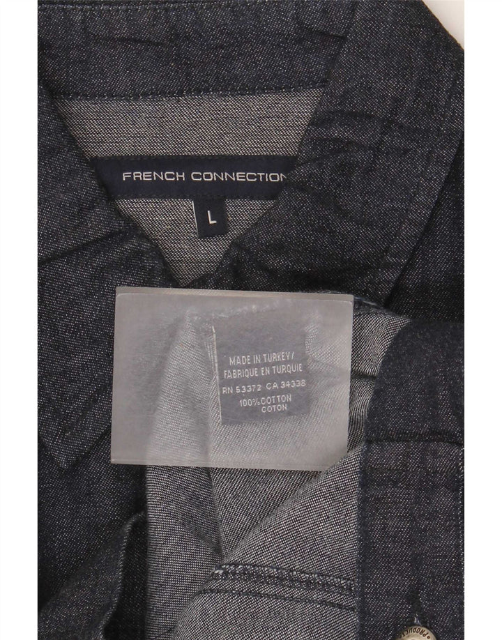 French Connection Herre Denim Bomber Jacket UK 40 Large Navy Blue Cotton