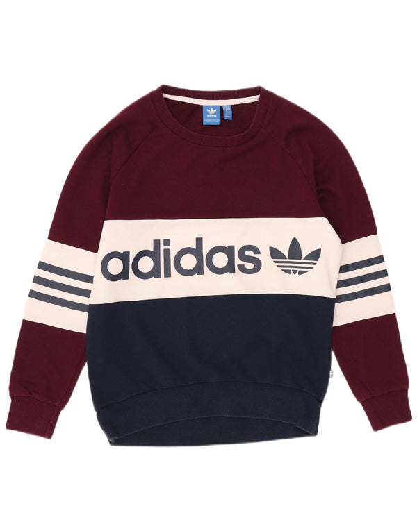 Adidas Graphic Sweatshirt Jumper UK 6 XS Burgundy Colourblock