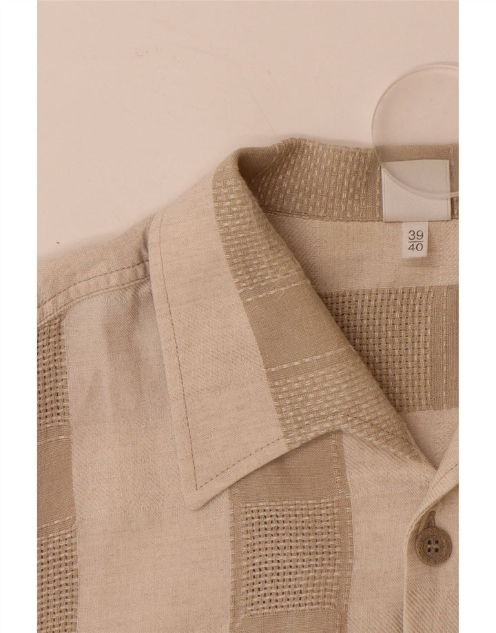 WALBUSCH Kortærmet skjorte til mænd Størrelse 39/40 Medium Beige Stribet hør