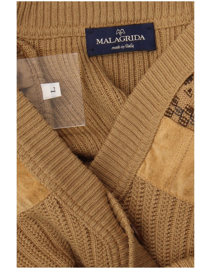 Malagrida Herre Cardigan Sweater Stor Beige Geometrisk