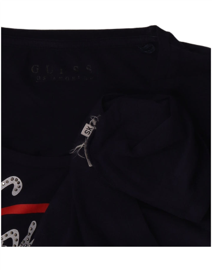 Guess Grafisk Top Langærmet Dame UK 4 XS Navy Blue