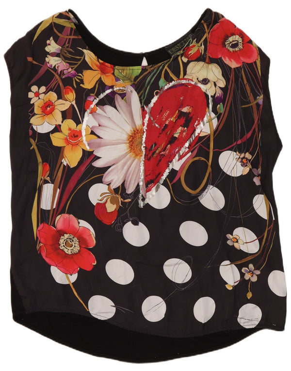 Desigual Dame ærmeløs bluse Top UK 18 XL Black Floral