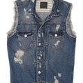 Zara Herre Distressed Denim Gilet UK 36 Small Blue Cotton