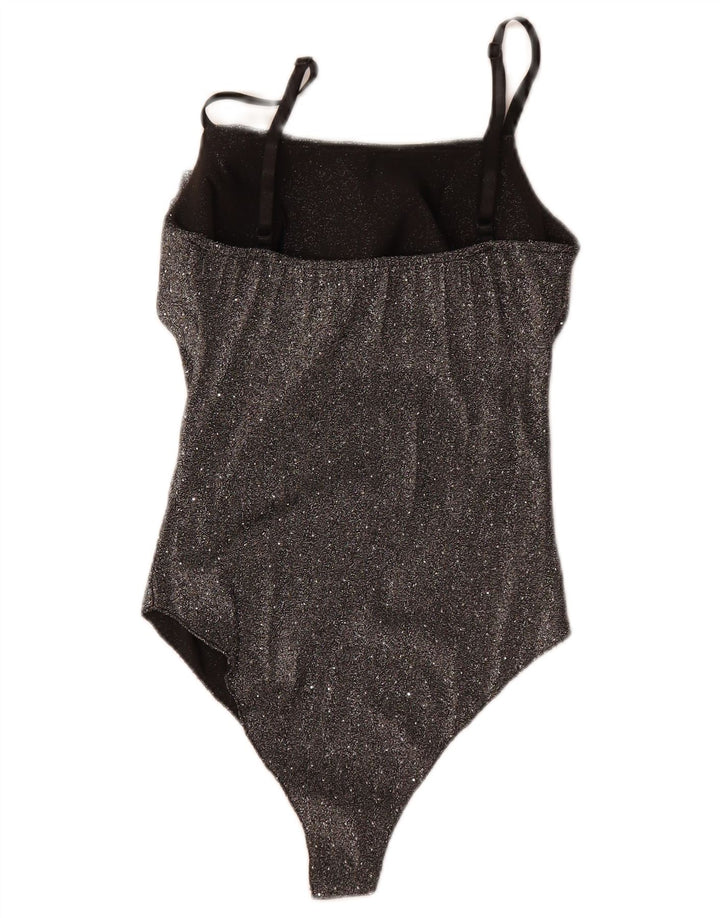 Vintage ærmeløs bodysuit til kvinder UK 8 Small Black Flecked Polyester