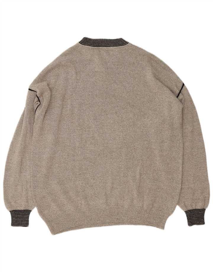 Il Granchio Herre Grafisk Button Neck Jumper Sweater Stor Khaki Flecked