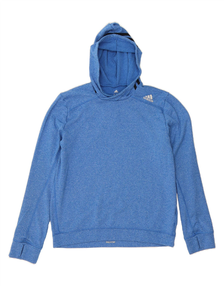 ADIDAS Womens Hoodie Jumper UK 14 Medium Blue Flecked Polyester Vintage Adidas and Second-Hand Adidas from Messina Hembry 