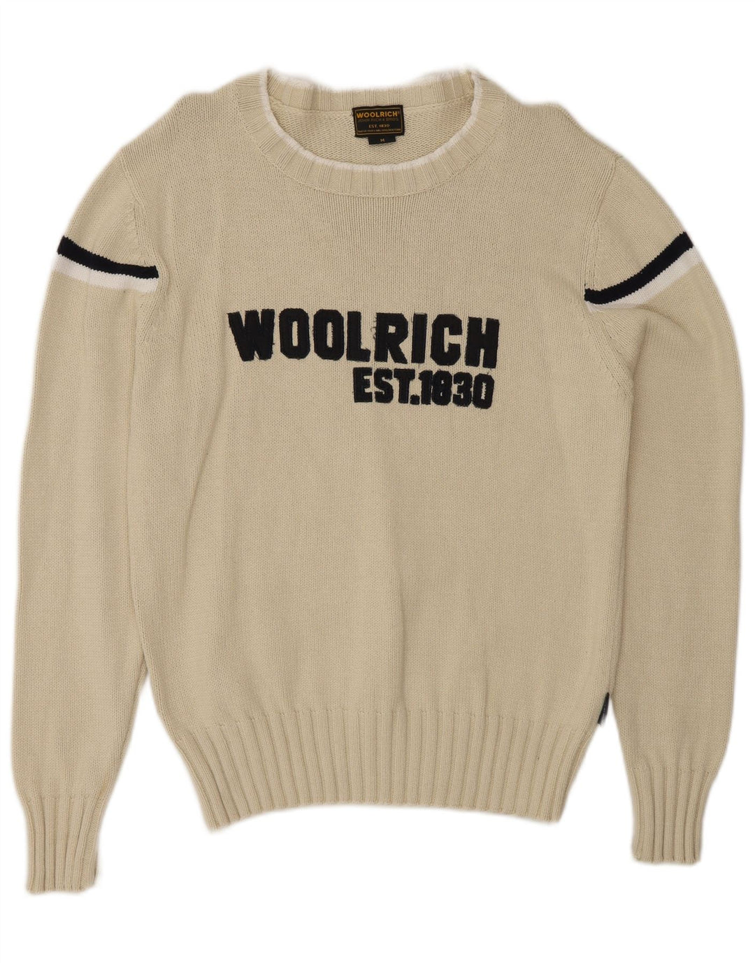 Woolrich Herre Grafisk Boat Neck Jumper Sweater Medium Off White Stribet