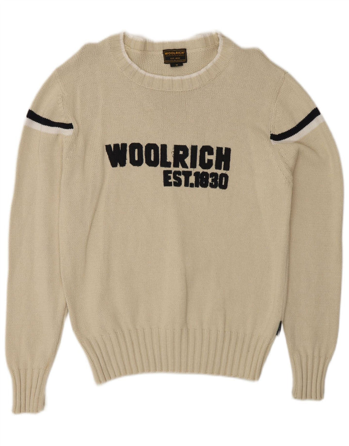 Woolrich Herre Grafisk Boat Neck Jumper Sweater Medium Off White Stribet