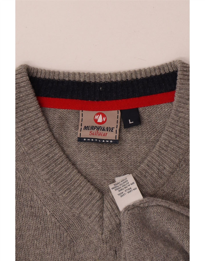 Murphy & Nye Herre V-hals sweater Stor grå uld