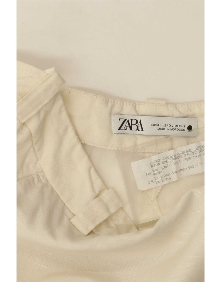 Zara Womens Cropped Trousers XL W32 L24 Off White Lyocell