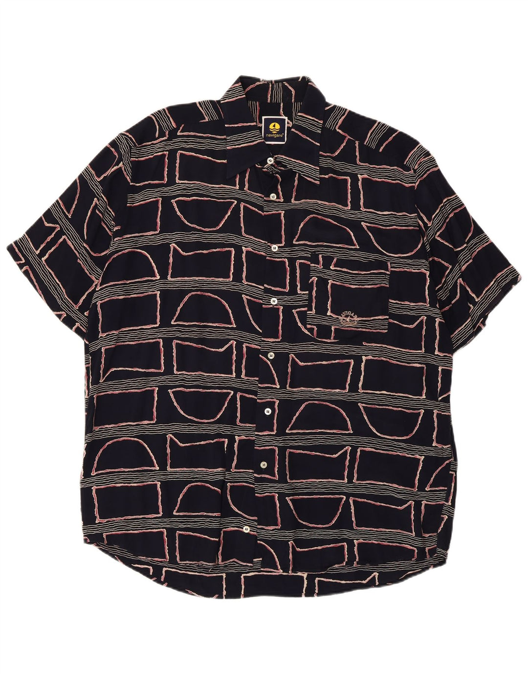 Navigare Kortærmet Herreskjorte Stor Marineblå Geometrisk Viscose