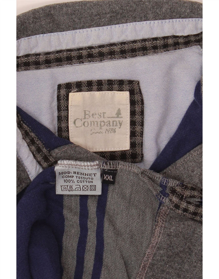 Bedste firma Langærmet Rugby Polo Shirt til mænd 2XL Grå Stribet Bomuld