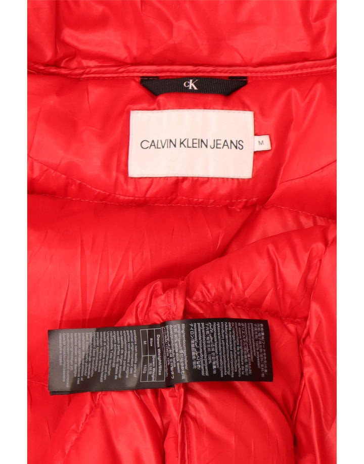 Calvin Klein Jeans Dame Hætte Polstret Jakke UK 14 Medium Rød Polyester