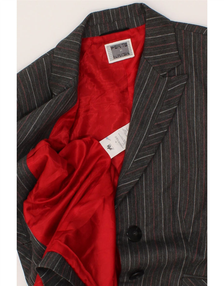 PERTE BY KRIZIA Womens 2 Button Blazer Jacket UK 16 Large Grey Striped Vintage Perte by Krizia and Second-Hand Perte by Krizia from Messina Hembry 