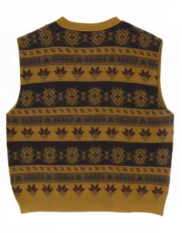 Vintage Mens Sleeveless Cardigan Sweater Large Khaki Fair Isle Wool