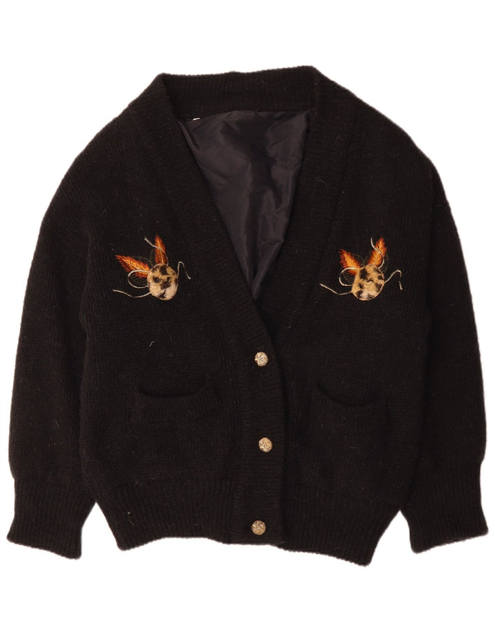 Vintage Kvinders Grafisk Oversized Cardigan Sweater UK 14 Medium Black