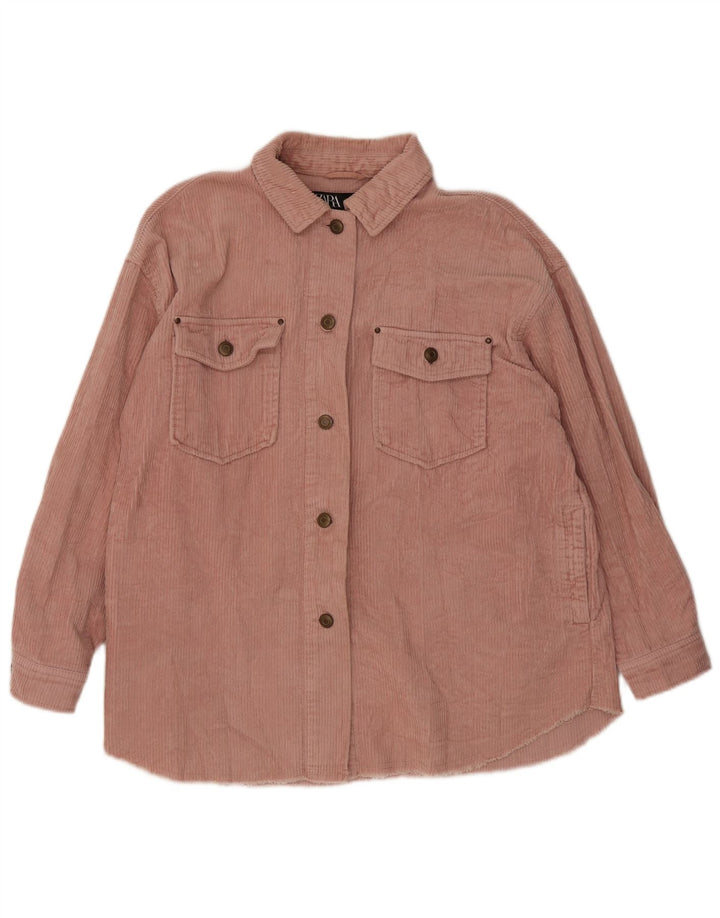 Zara Dame Oversized Corduroy Shirt UK 10 Small Pink