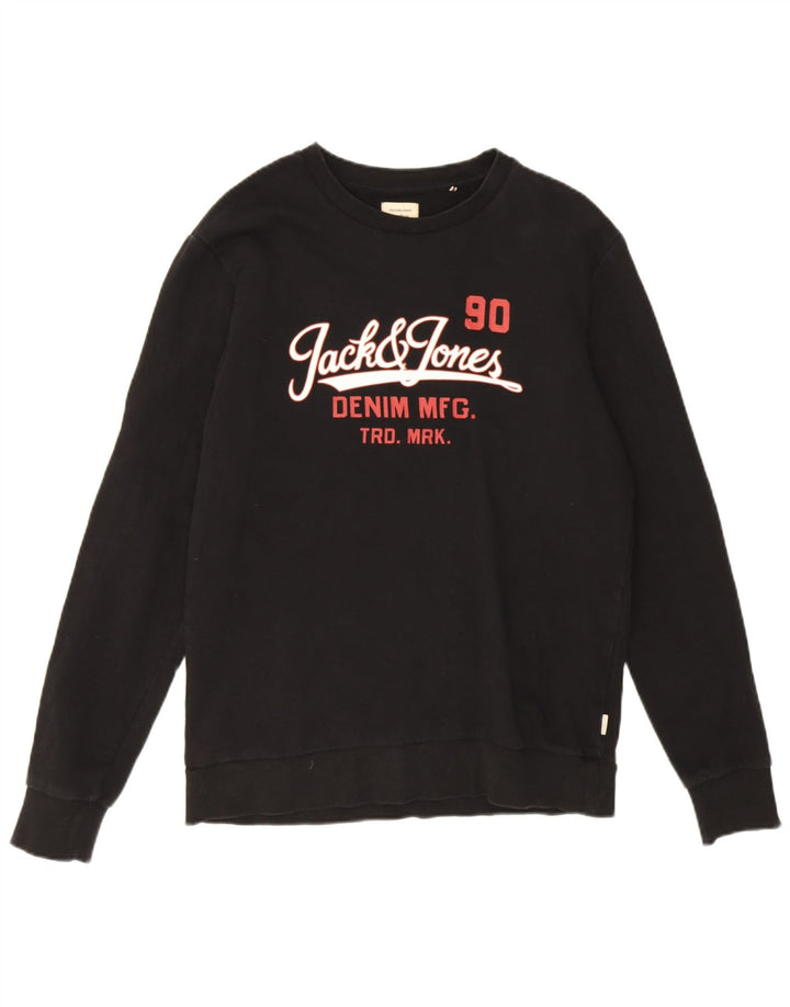 Jack & Jones grafisk sweatshirt til mænd, stor sort bomuld