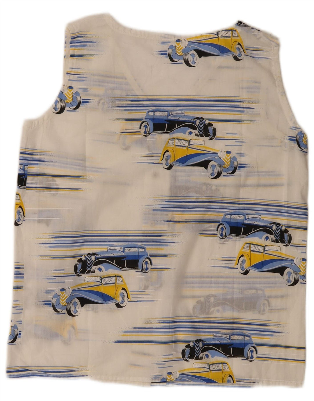 Vintage kvinders abstrakt mønster ærmeløs skjortebluse UK 14 Large White