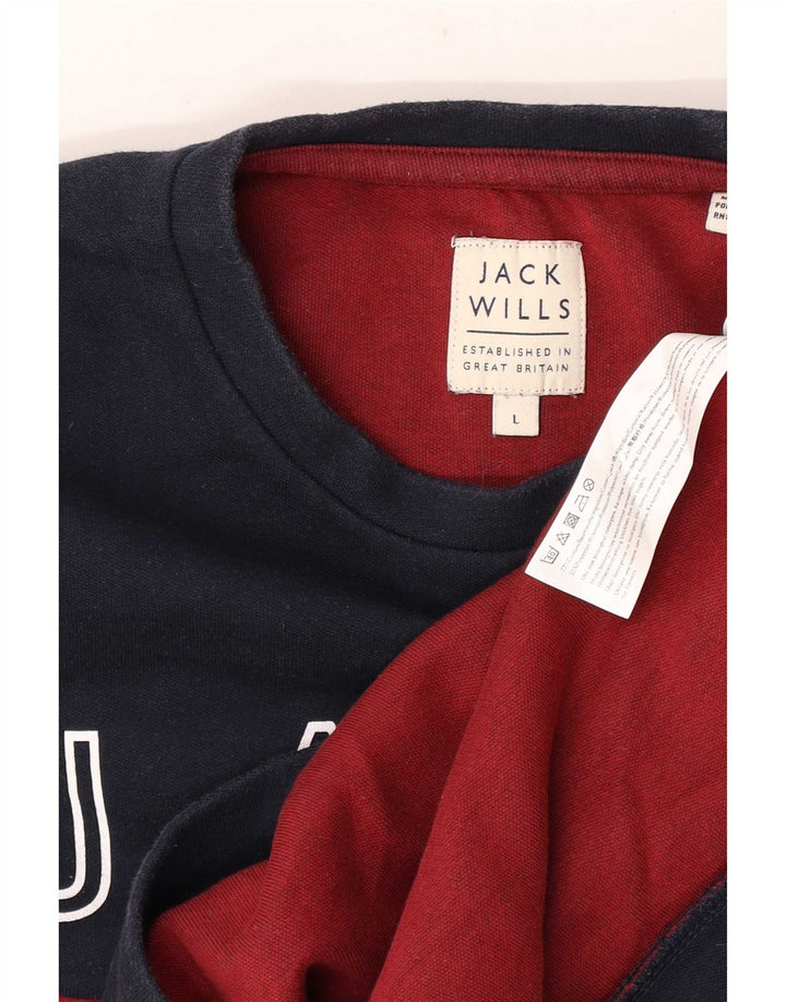 Jack Wills Herre grafisk sweatshirt Jumper Large Navy Blue Colourblock