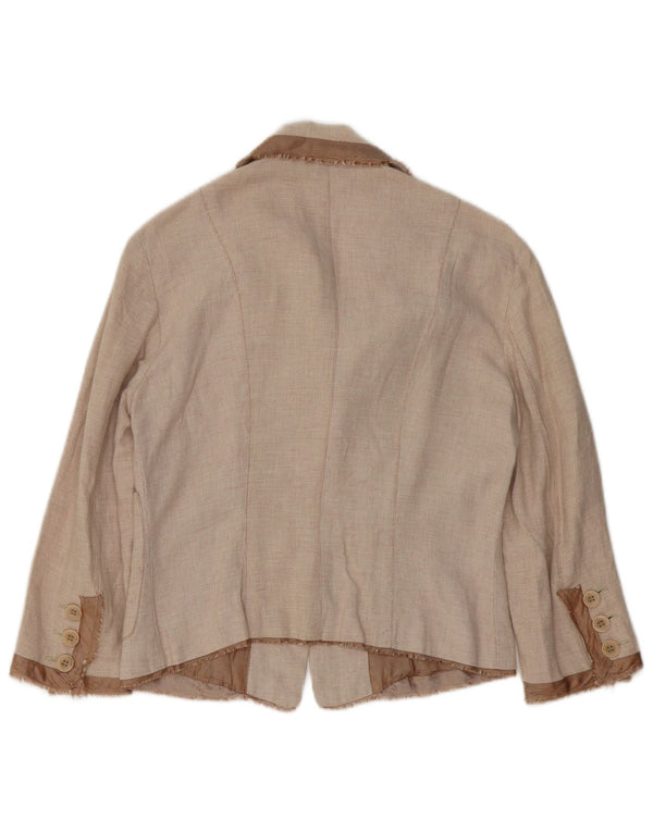 Pinko Dame 3 Button Blazer Jacket UK 8 Small Beige Bomuld