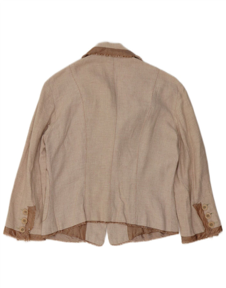Pinko Dame 3 Button Blazer Jacket UK 8 Small Beige Bomuld
