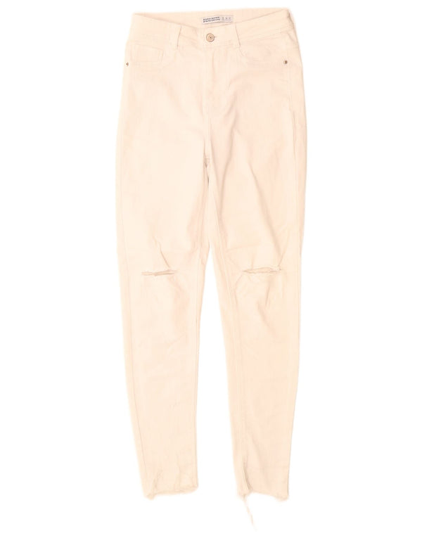 Zara Dame Distressed Skinny Jeans EU 36 XS W26 L28 Hvid Bomuld