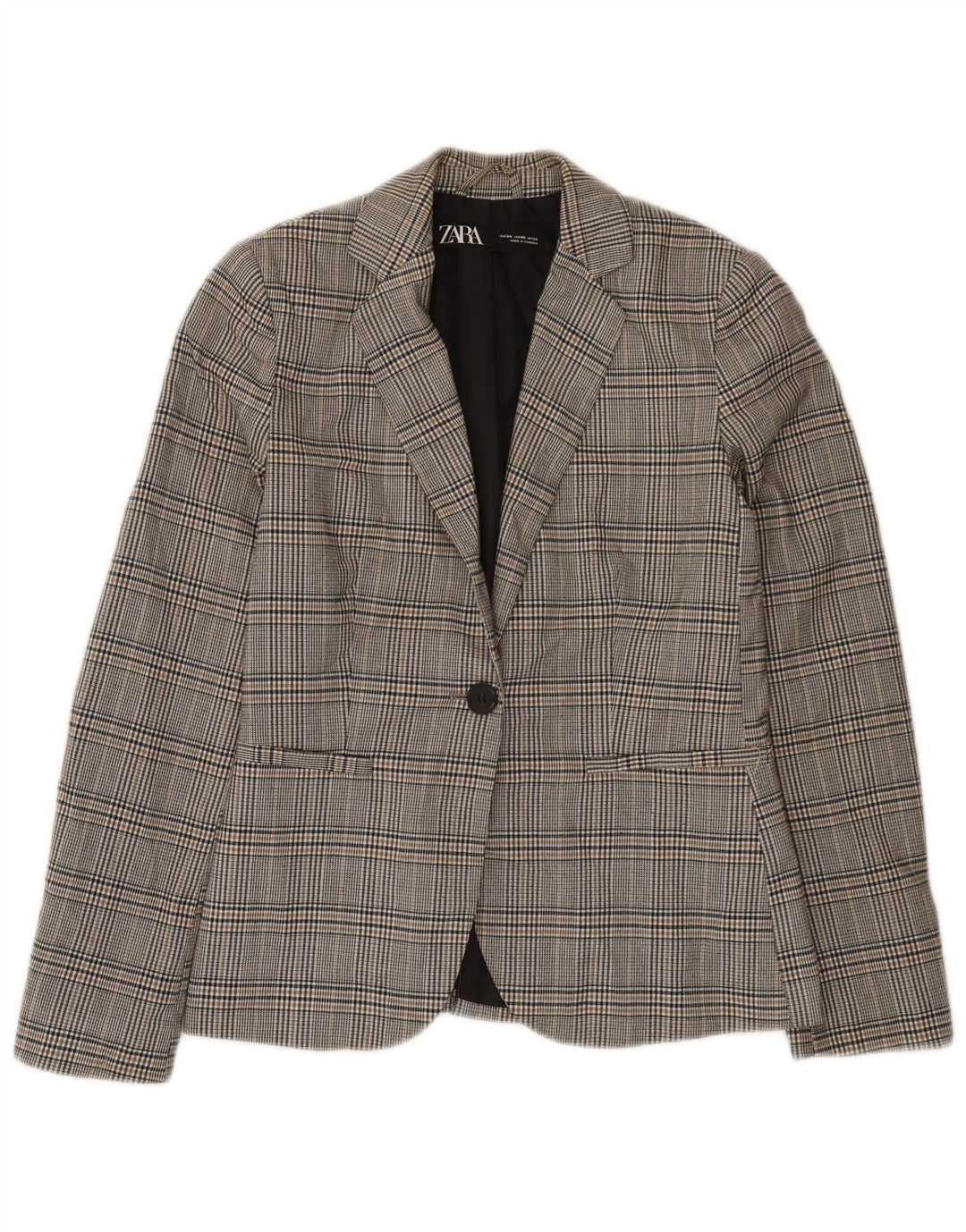 Zara Dame 1-knaps blazerjakke EU 34 2XS Grå ternet polyester