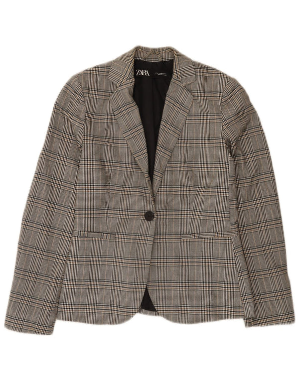 Zara Dame 1-knaps blazerjakke EU 34 2XS Grå ternet polyester