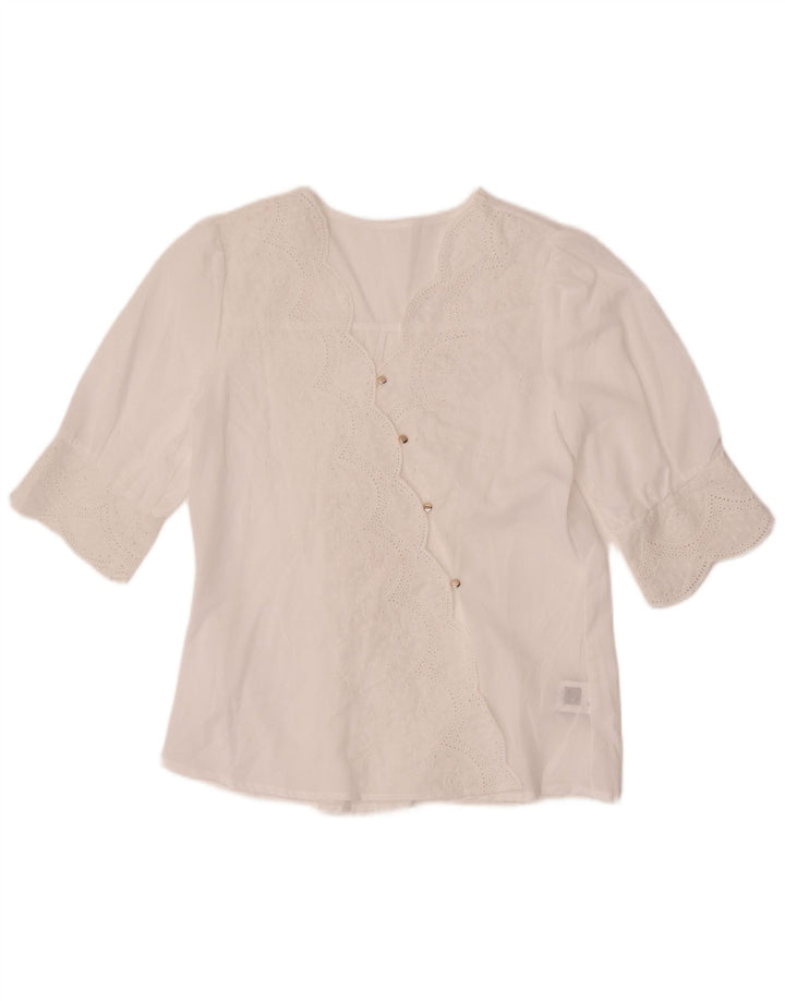 Shein Kortærmet skjortebluse til kvinder UK 14 Medium White Floral Polyester