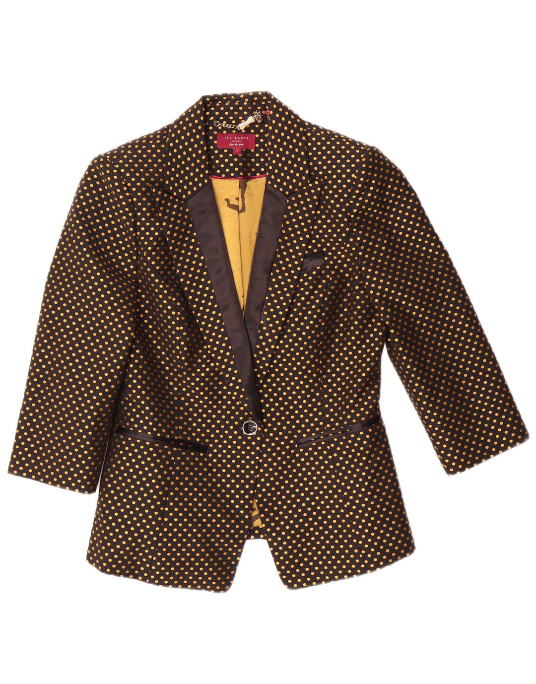 TED BAKER Dame 3/4-ærmet blazerjakke størrelse 2 Lille sort polka Dot
