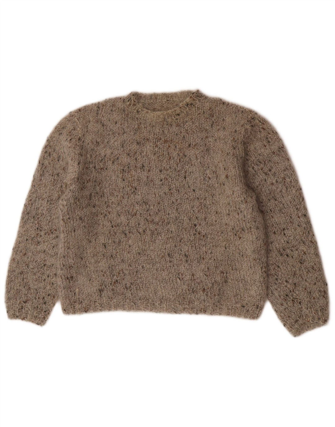 Vintage dame sweater med rund hals DK 14 Medium Grå Flecked